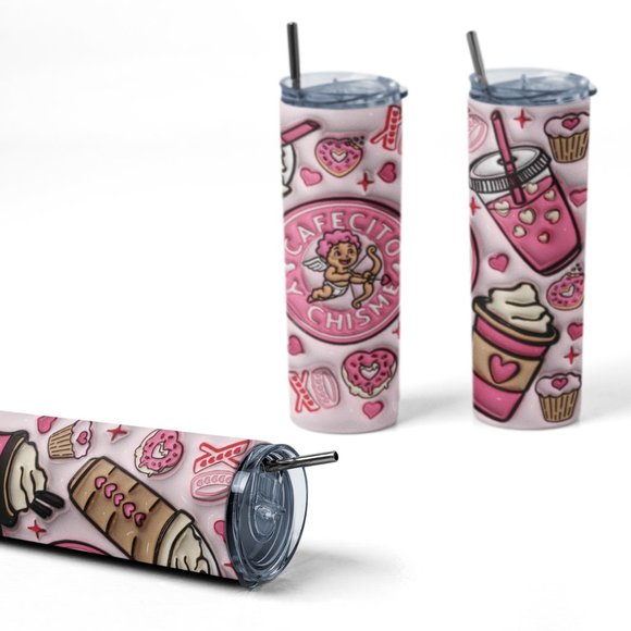 Cafecito y Chisme Tumbler, Valentine's Day, 20oz Stainless Steel Insulated Cup - Picture 4 of 5